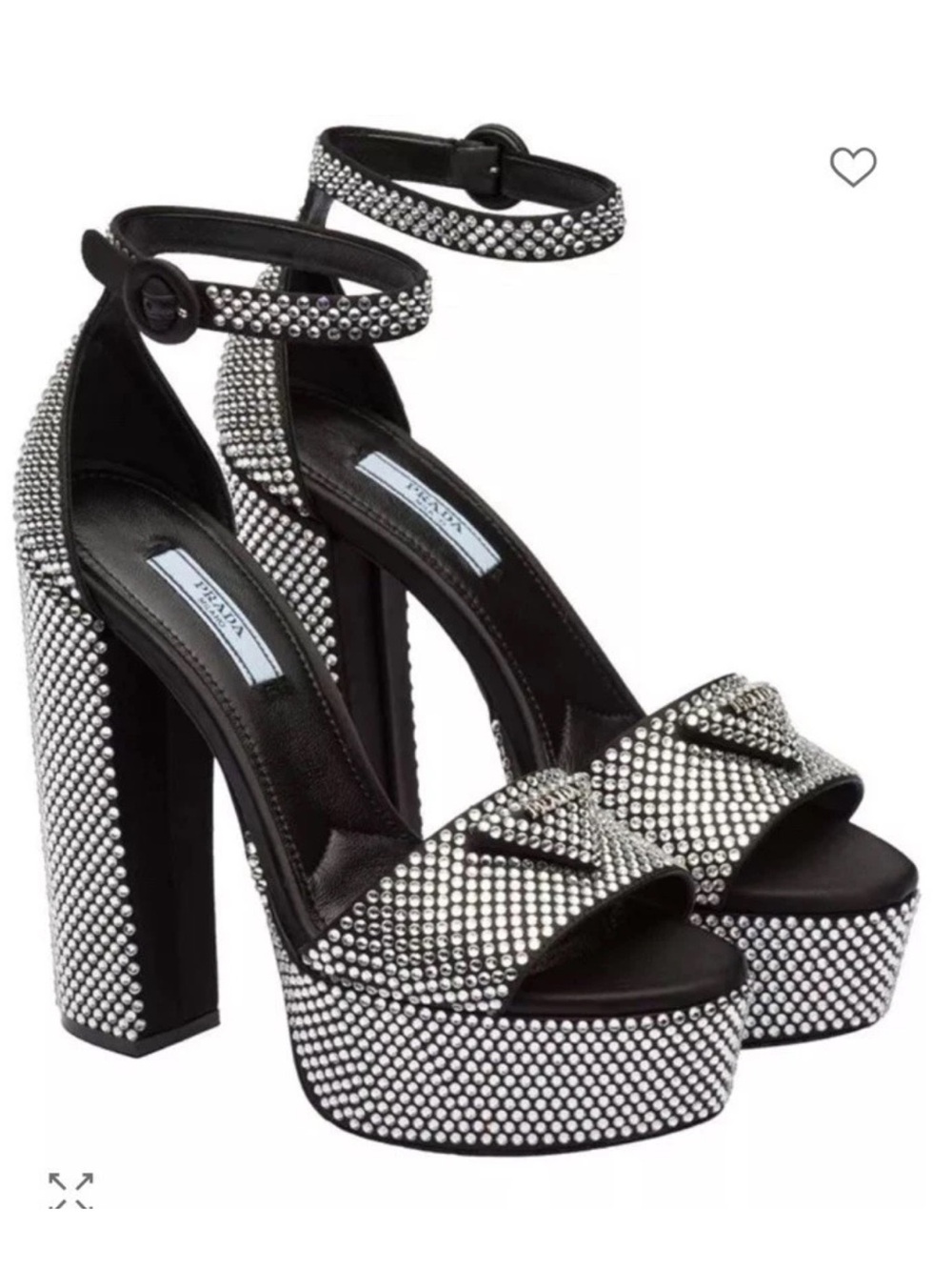 NWB Prada Women's Black  Satin Platform Sandals with Crystals SIZE 37.5